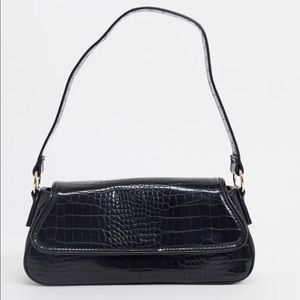ASOS shoulder baguette bag in black croc